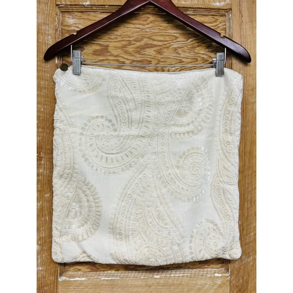 Pier 1 Imports Throw Pillow Cover Only 18x18 Cream Beige Chenille Damask Velvet